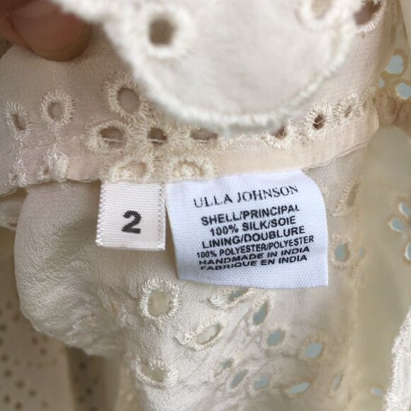 Ulla Johnson Silk Dress Women 2 Beige Eyelet Lace Midi Romantic Feminine Fairy - Picture 11 of 15